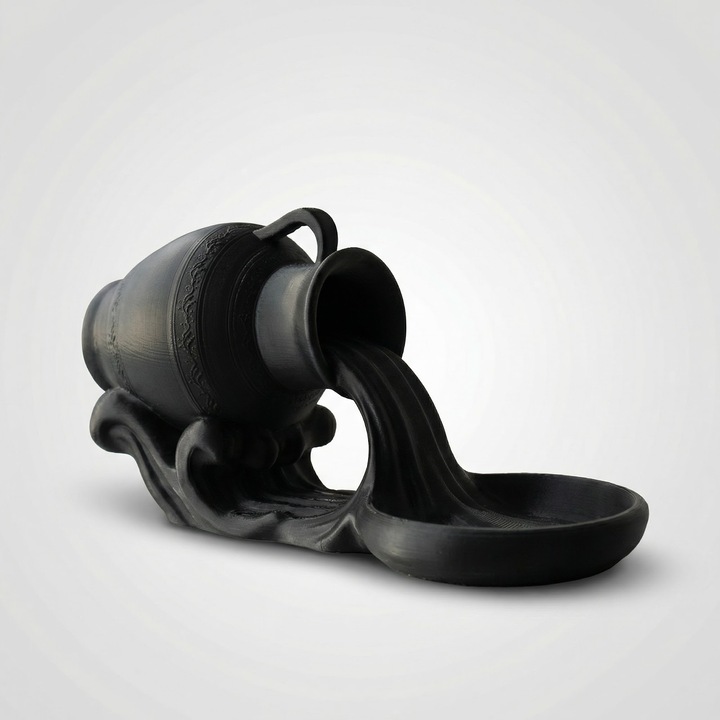 Tava Decorativa Sculpturala cu Efect de Varsare, Negru, Plastic PLA, 17 cm