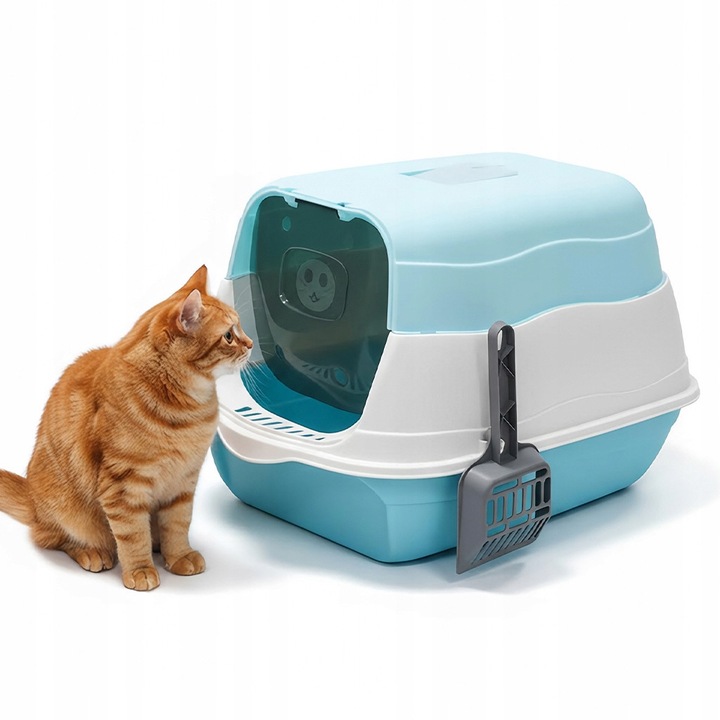 Cutie de gunoi de pisica, toaleta de pisica, cutie inchisa de gunoi de pisica cu filtru de gunoi si capac flip, usor de curatat, realizata din material plastic, usoara si usor de curatat, albastru