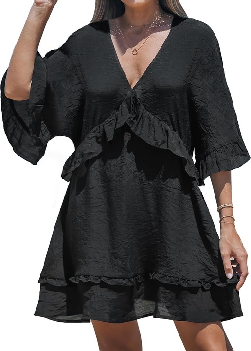 Rochie Plaja NLAND Femei Neagra V-Neck Bikini Cover L