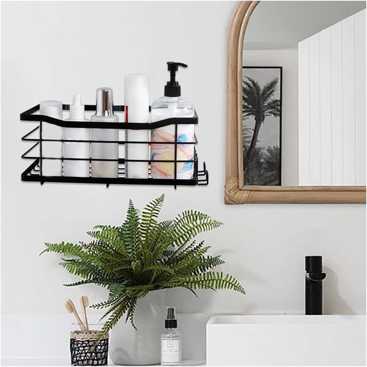 Raft Dus Fara Gaurire Inox 3 Piese Negru Cu Carlige