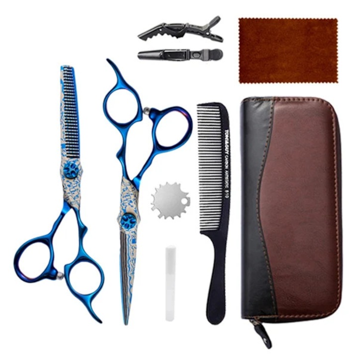 Set de foarfeci de tuns 8 piese, 9CR13 otel inoxidabil, design ergonomic, multicolor, 17.5cm x 6cm x 2.5cm