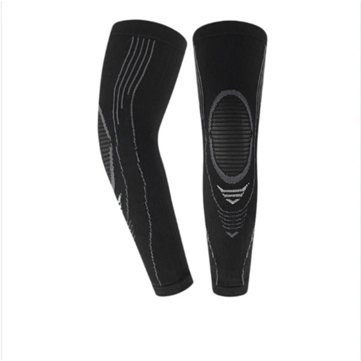 Set de mansete de compresie pentru sport, protectie pentru cot, detalii reflectorizante, negru, M/L, 40x10cm/40x12cm