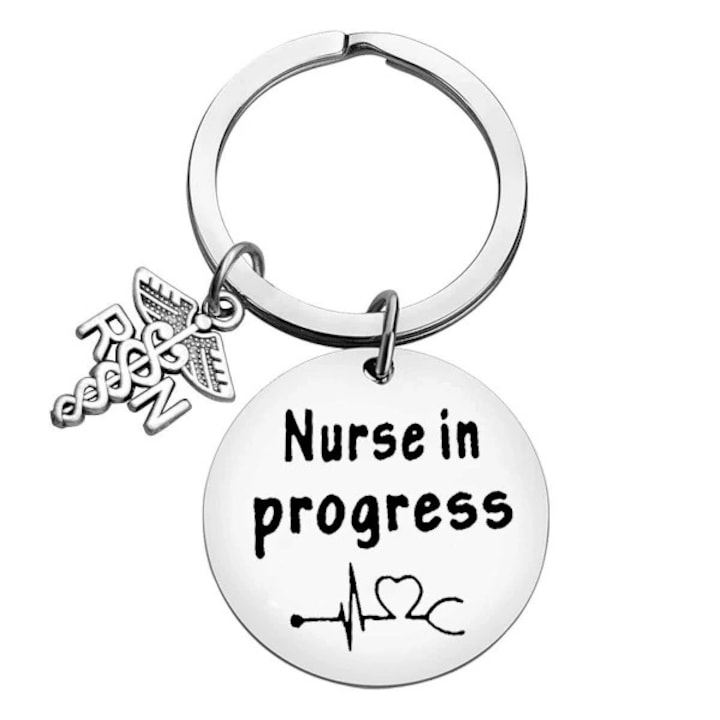 Breloc din otel inoxidabil, 5x3x0.5cm, argintiu, set breloc pentru asistente si medici