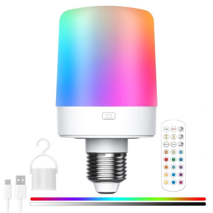 Lampa LED T069D-RGBCW cu telecomanda, alba, 6.6x6.6x8.4cm, set complet