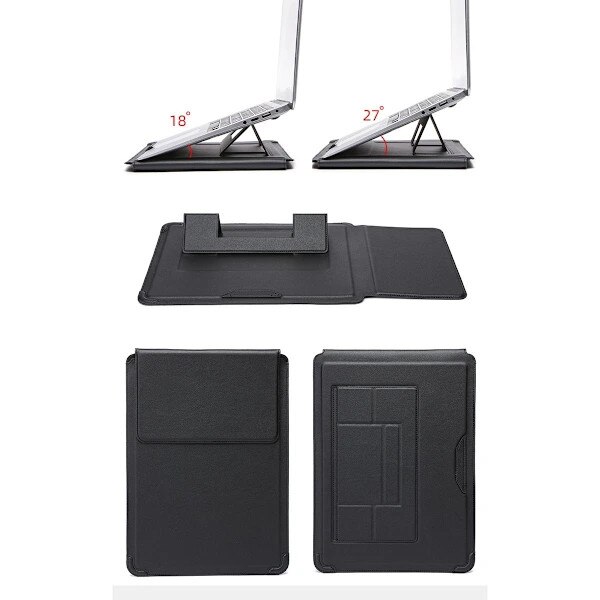 Husa laptop 3 in 1 cu suport de racire, neagra, 37.4x28x1cm, design extensibil, impermeabil