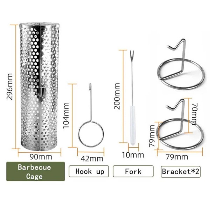 Cos de gratar din otel inoxidabil, 20cm, deschidere divizibila, rotire 360°, set cu carlig, furculita si suporturi