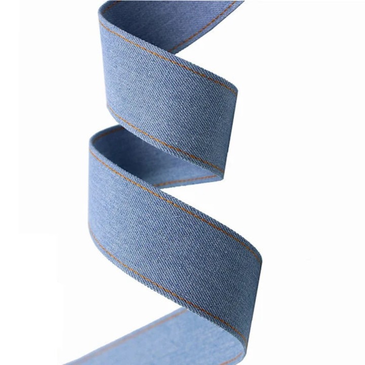 Tesatura denim albastra cu cusaturi galbene, 2.5 cm latime, 300 cm lungime, set 1 rol