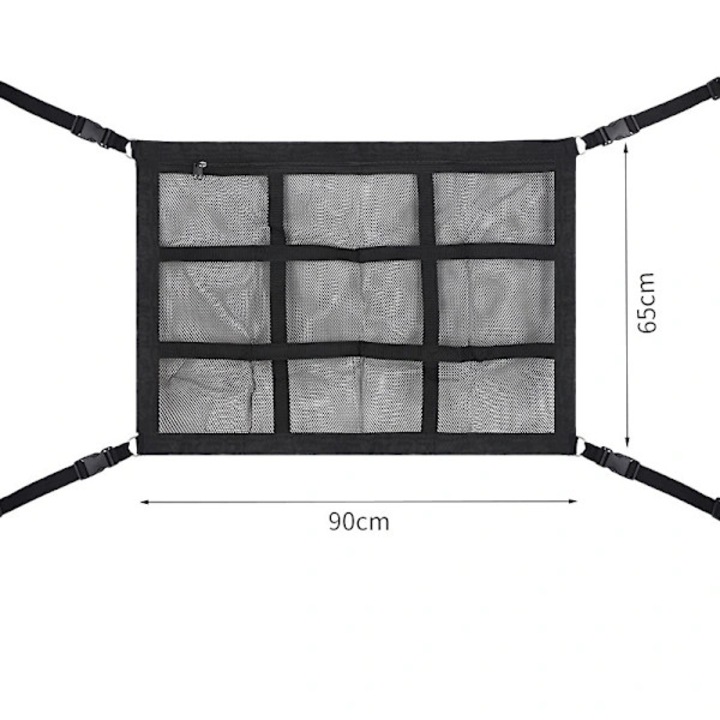 Retea de depozitare pentru plafon auto, 90x65 cm, neagra, din poliester si plasa, set 1 buc.