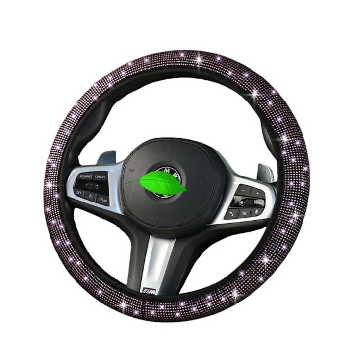 Husa volan elastica cu strasuri, roz, 38x38x3cm, material super moale