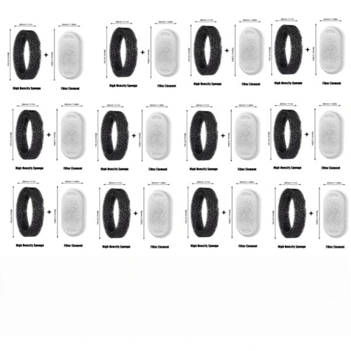 Set filtre de schimb pentru fantana de apa pentru animale - 12 filtre din bumbac + 12 filtre din burete, alb, 7.6x4.3x2.8cm