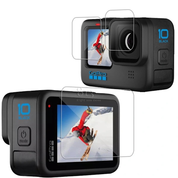 Protector de ecran pentru GoPro HERO 10, set 3 bucati, sticla temperata, transparent, 5.5x5cm
