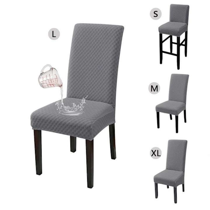 Водоустойчив калъф за стол, сив, жакард с малки карета, размер XL