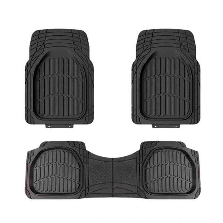 Covorase auto PVC negre, set de 3 piese, impermeabile si antiderapante, dimensiuni 141x47x2cm