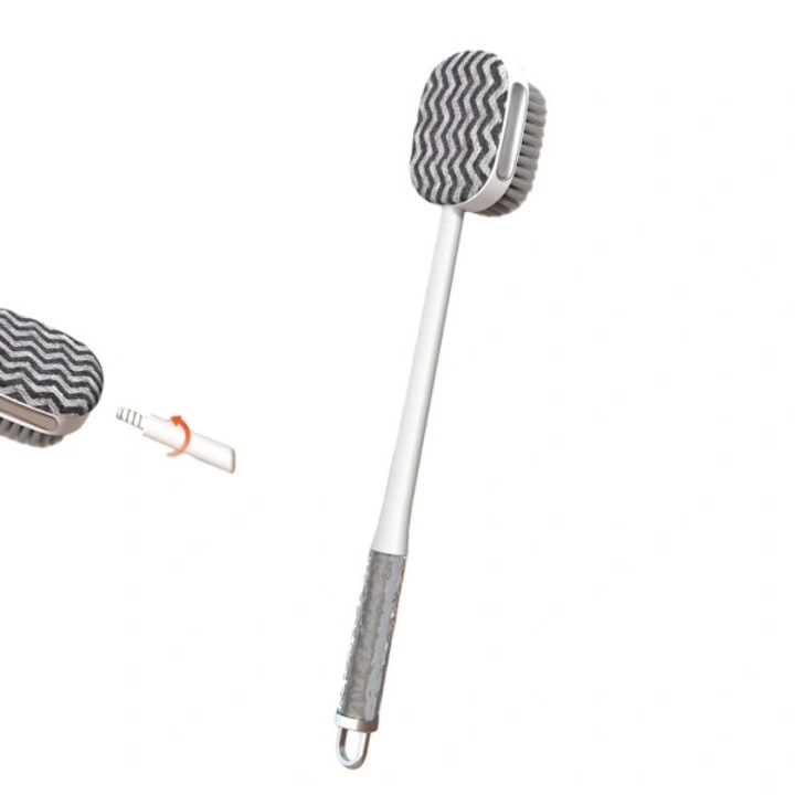 Többfunkciós levehető fürdőszivacs hosszú nyéllel, szürke-fehér, 36x6x10.5cm, hámlasztás és masszázs