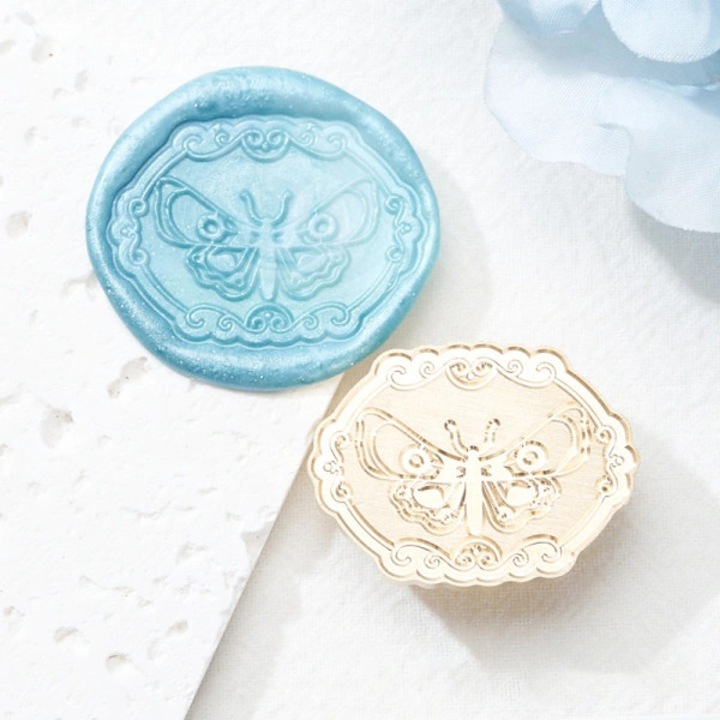 Stampila de ceara fluture, metal solid, galben, 3.6x3.3x1.5cm