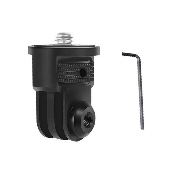 Метален адаптер 1/4" за стойки GoPro, въртене на 360°, черен, 24x24x36.5мм