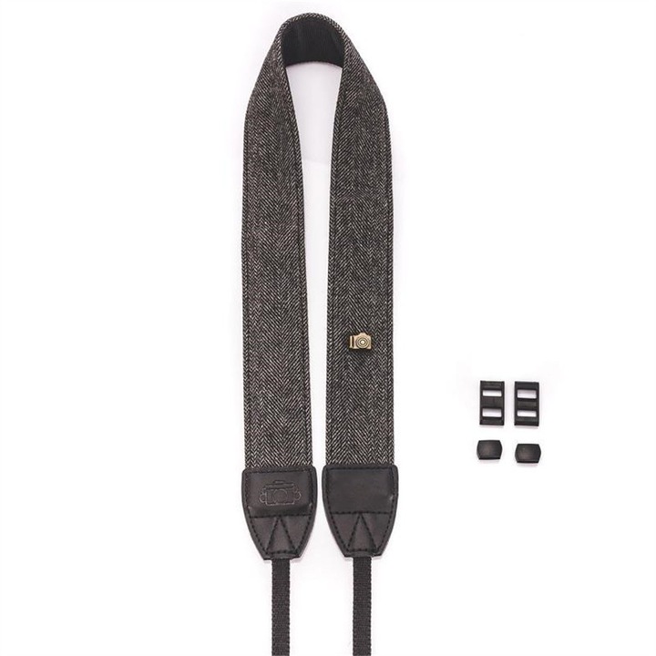 Curea pentru camera, ajustabila, din bumbac si piele, maro/gri, 70x3.5cm