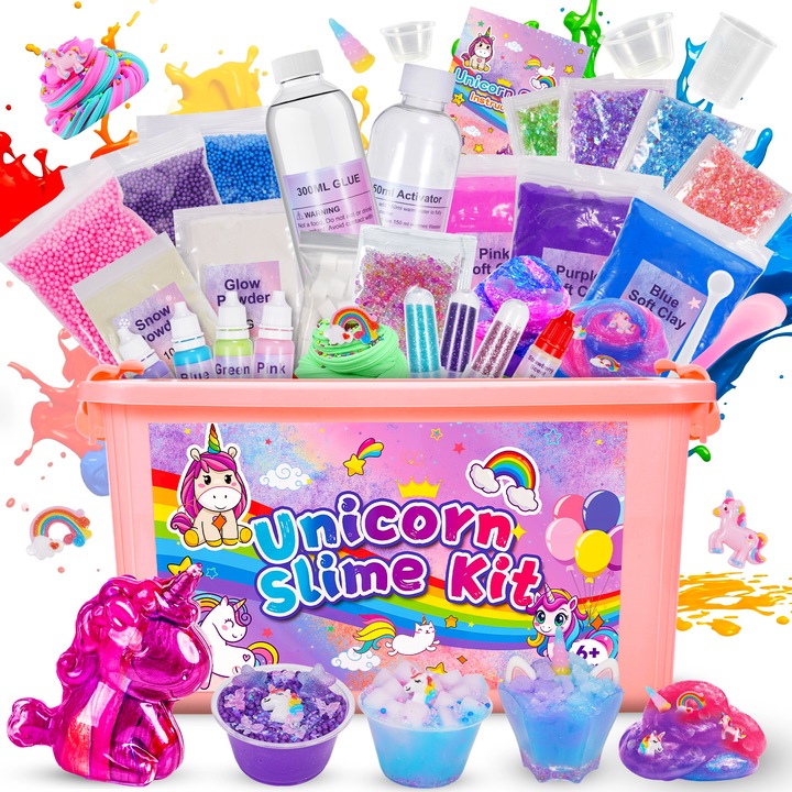 Set de slime cu unicorn DIY, culori multiple, potrivit pentru copii cu varsta cuprinsa intre 6 si 12 ani - cadou creativ
