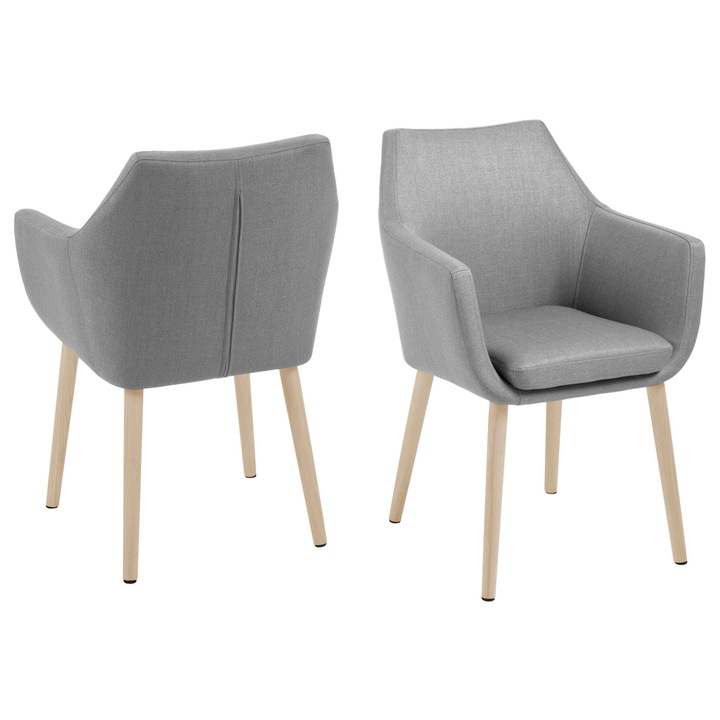 Scaun Dining NORA cu Cotiera Gri Deschis - Tesatura Corsica, 58x58x84, material textil