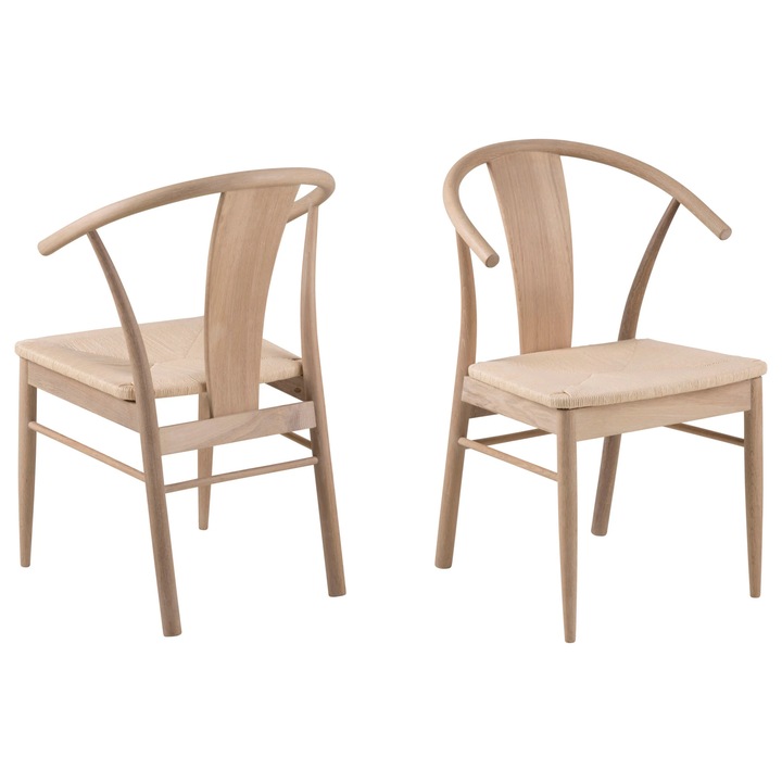 Set de 2 Scaune de Dining Janik cu Cotiera Alb/Bej, 54x54x83, lemn