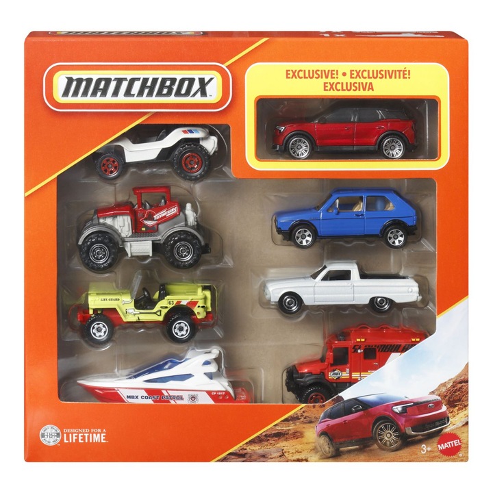 Set Matchbox 8 mașinuțe metalice, vehicul exclusiv, multicolor, 1:64
