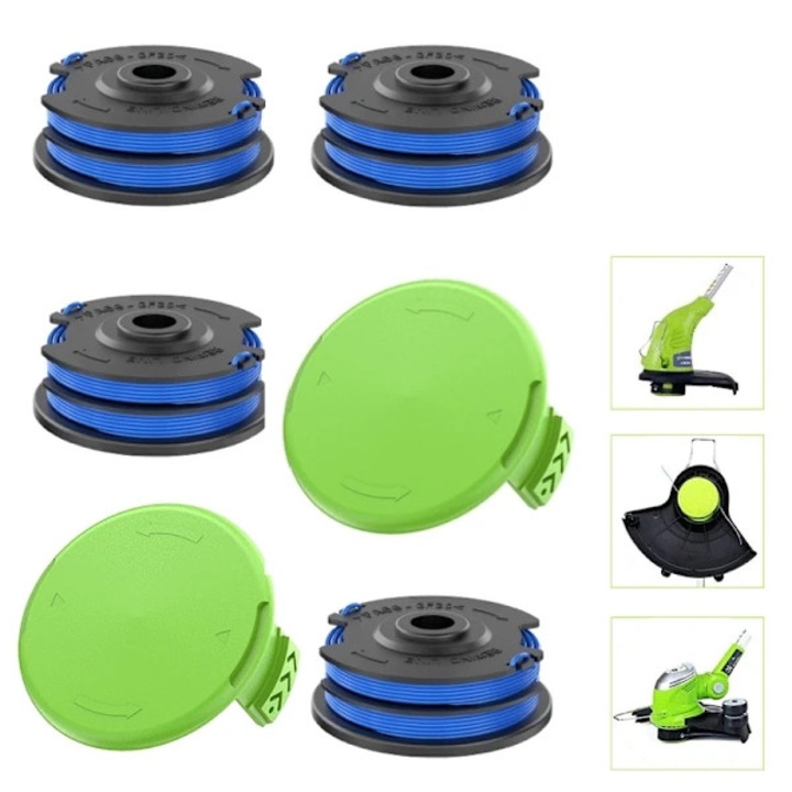 Set 4 bobine de inlocuire cu capace pentru masini de tuns iarba, 6.5x2.4cm, 8.6x3.4cm, fir nylon 1.6mm, multicolor