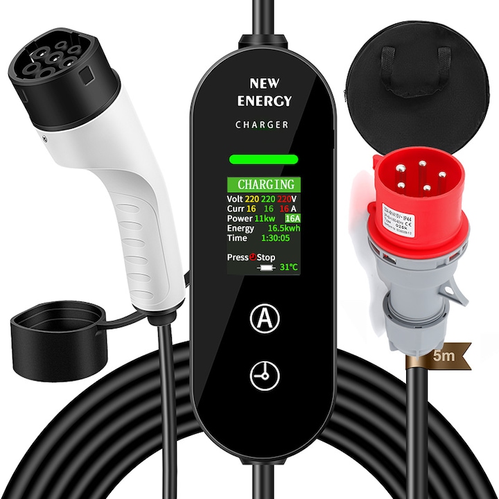 Statie portabila de incarcare masini electrice, CHIGOODS, Typ 2, 11kW, 16A 3P trifazic CEE Pentru TESLA BYD atto 3 Benz BMW