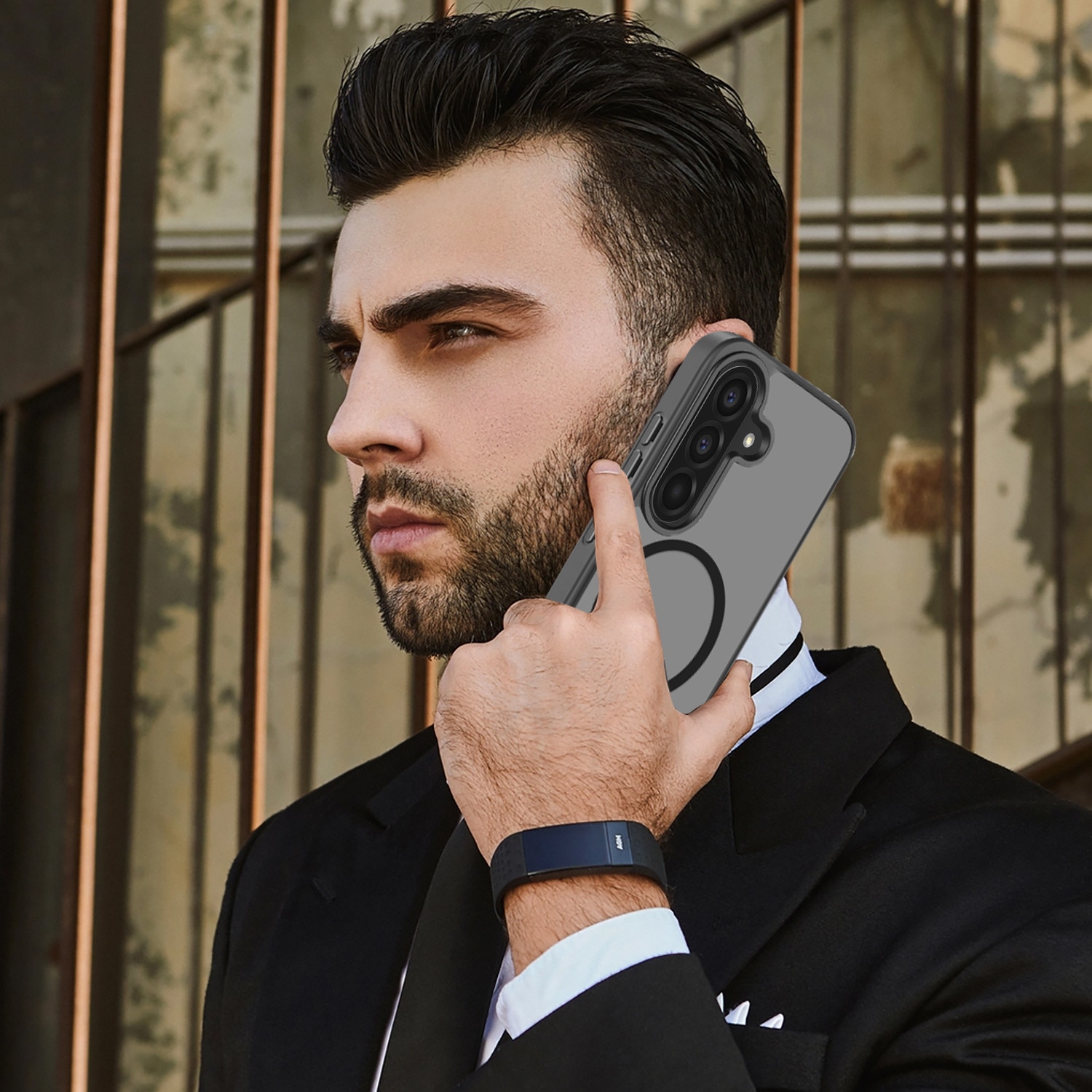 Husa telefon pentru Samsung Galaxy A56 5G, set cu 2 protectii din sticla securizata, TPU, MagSafe, neagra
