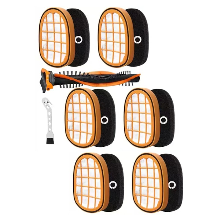 Set accesorii pentru aspiratoare, 1 perie rotativa, 6 filtre, 1 perie mica, multicolor