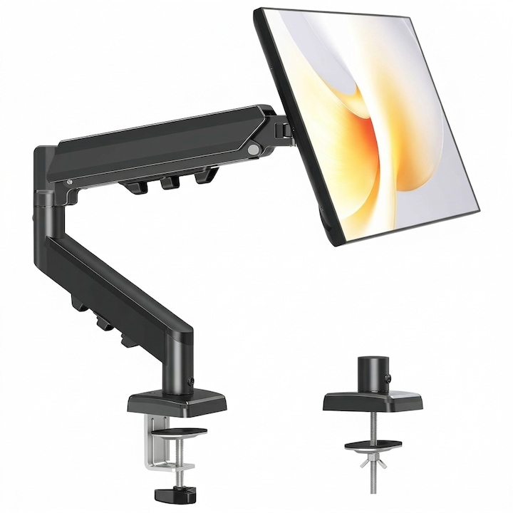 XPQKDC® Monitor tartó csuklós karral és gázrugóval, 13-32 hüvelykes képernyőkhöz, 2-9 kg súlyig, VESA 75x75/100x100mm, 360 fokos forgatás, állítható magasság és dőlésszög, acél anyag, fekete