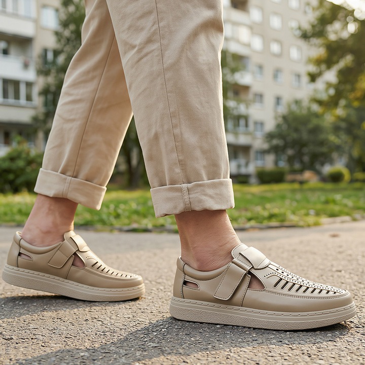 Pantofi de vara lati si largi SCV din piele naturala, Bej