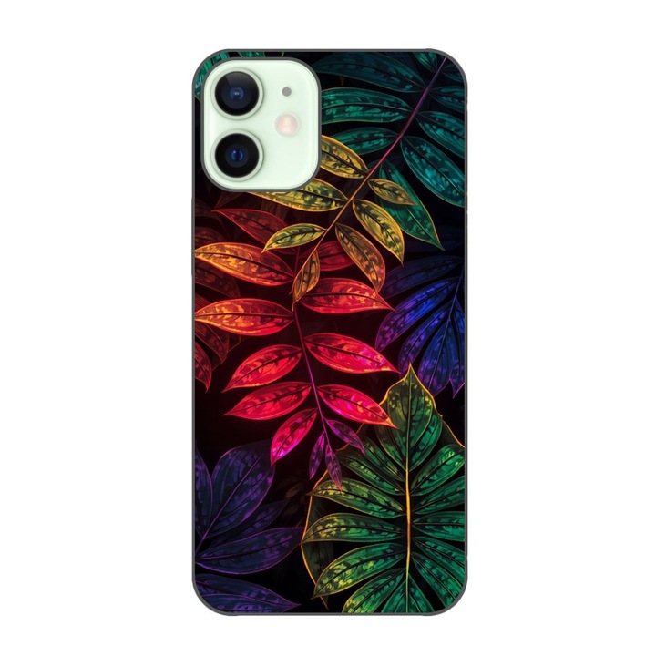 Husa compatibila cu Apple iPhone 12 Mini Silicon Gel Tpu Model Minmal Neon Leaves Pattern