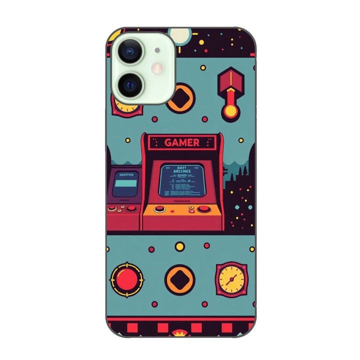 Husa compatibila cu Apple iPhone 12 Mini Silicon Gel Tpu Model Gamer Arcade Room