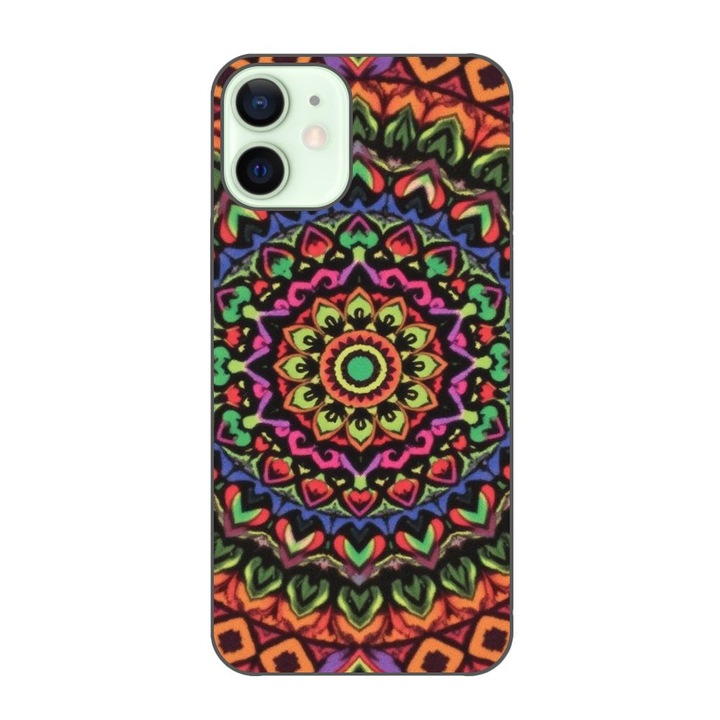 Husa compatibila cu Apple iPhone 12 Mini Silicon Gel Tpu Model Colorfull Mandala Orange Power