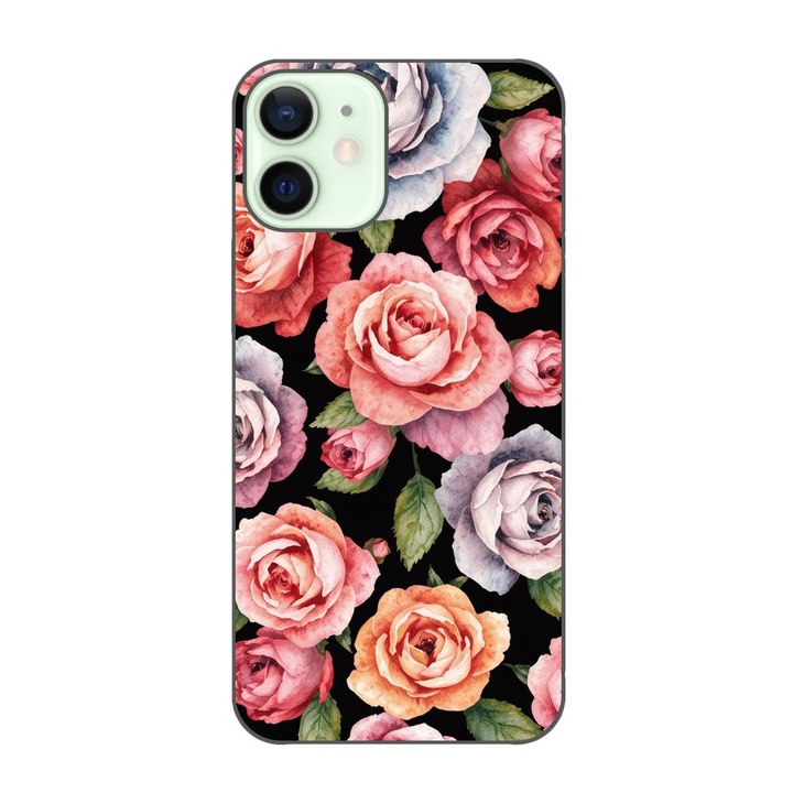 Husa compatibila cu Apple iPhone 12 Mini Silicon Gel Tpu Model Colorfull Roses Pattern