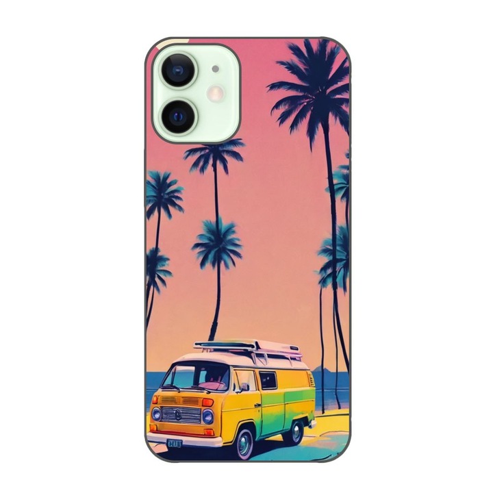 Husa compatibila cu Apple iPhone 12 Mini Silicon Gel Tpu Model Summer Vibes Camper and Palms Pop Art