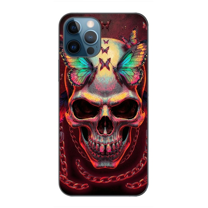 Husa compatibila cu Apple iPhone 12 Pro Max Silicon Gel Tpu Model Holographic Skull with butterflies