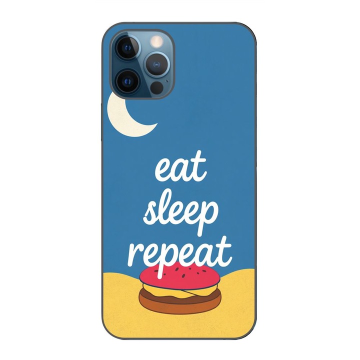 Husa compatibila cu Apple iPhone 12 Pro Max Silicon Gel Tpu Model Eat Sleep Repeat