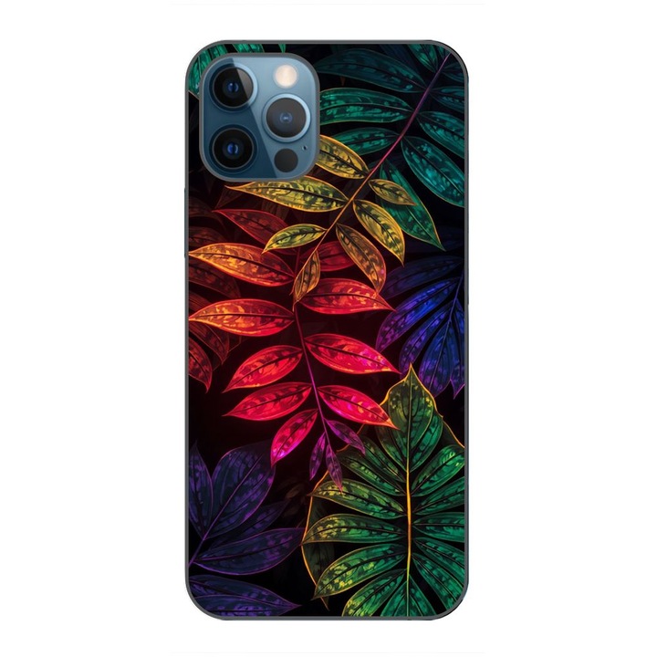 Husa compatibila cu Apple iPhone 12 Pro Max Silicon Gel Tpu Model Minmal Neon Leaves Pattern