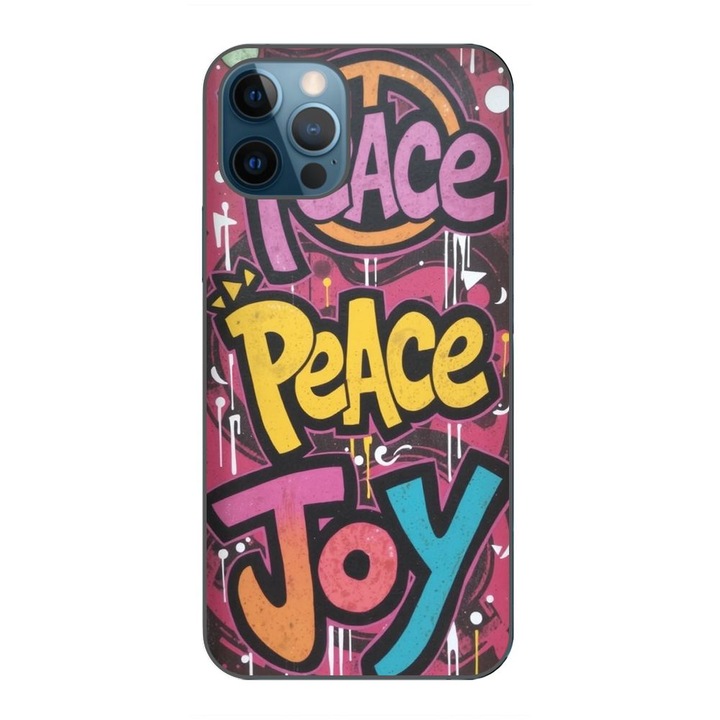 Husa compatibila cu Apple iPhone 12 Pro Max Silicon Gel Tpu Model Peace and Joy Graffiti