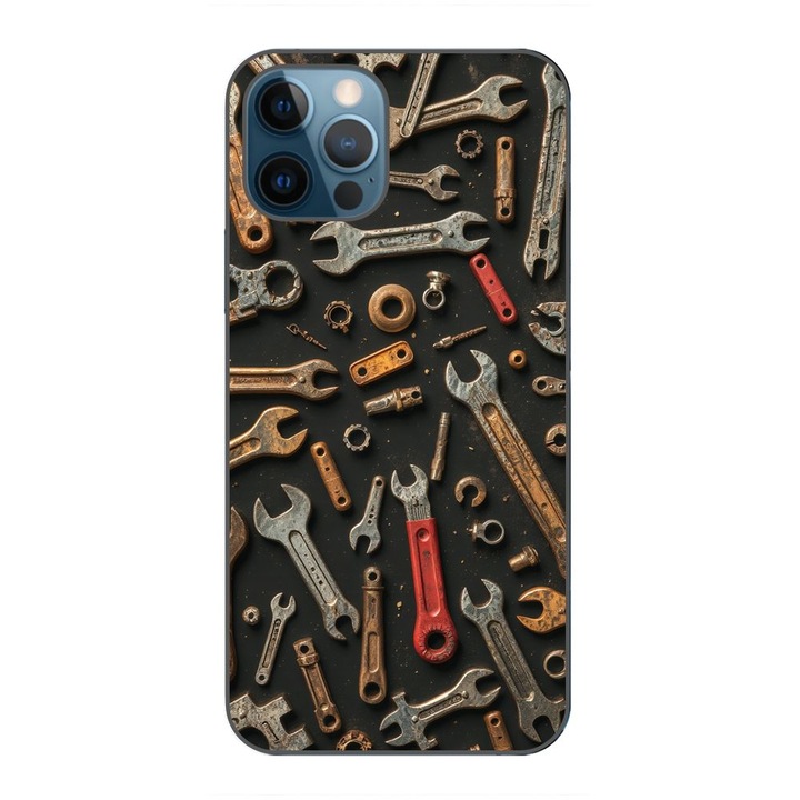 Husa compatibila cu Apple iPhone 12 Pro Max Silicon Gel Tpu Model Mechanic Tools Pattern