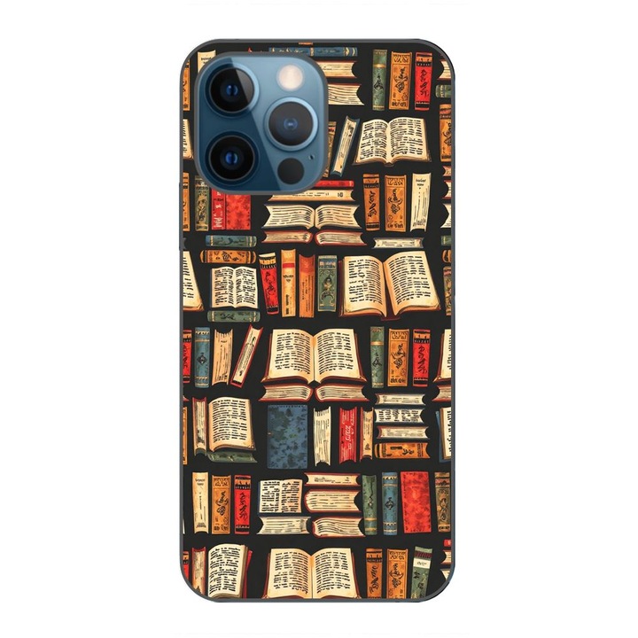 Husa compatibila cu Apple iPhone 12 Pro Silicon Gel Tpu Model Books Pattern