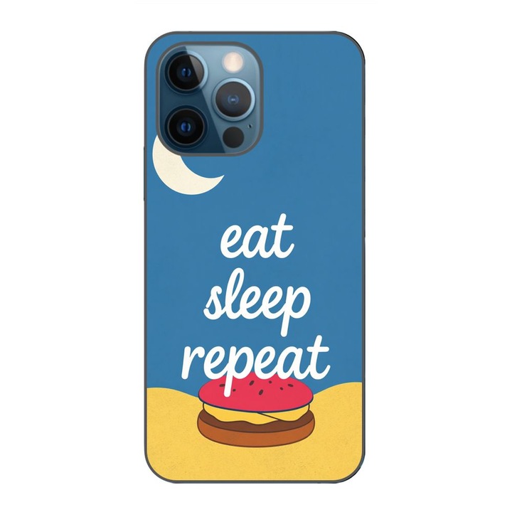 Husa compatibila cu Apple iPhone 12 Pro Silicon Gel Tpu Model Eat Sleep Repeat