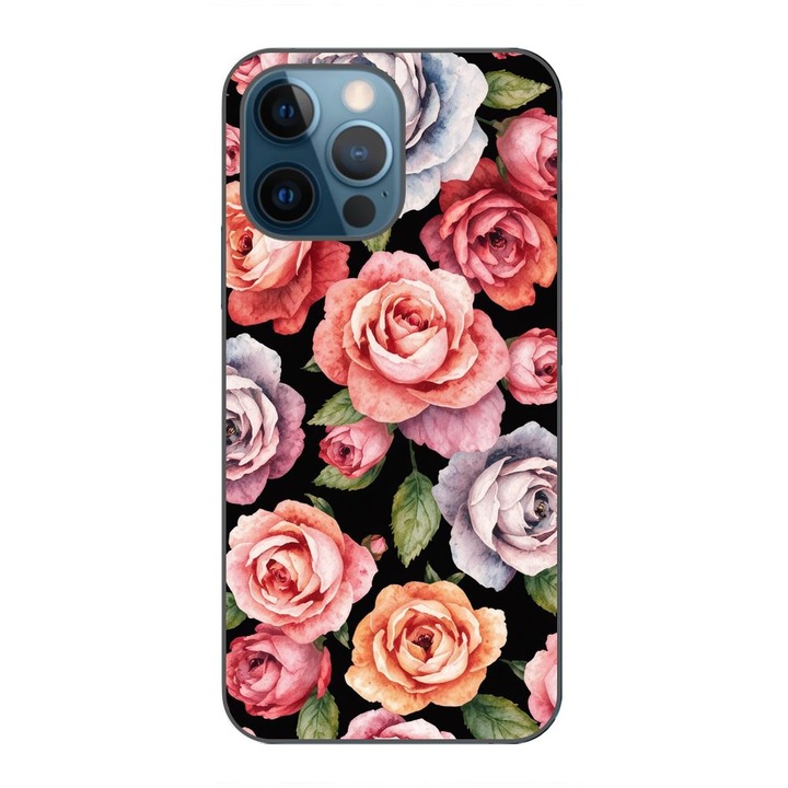 Husa compatibila cu Apple iPhone 12 Pro Silicon Gel Tpu Model Colorfull Roses Pattern