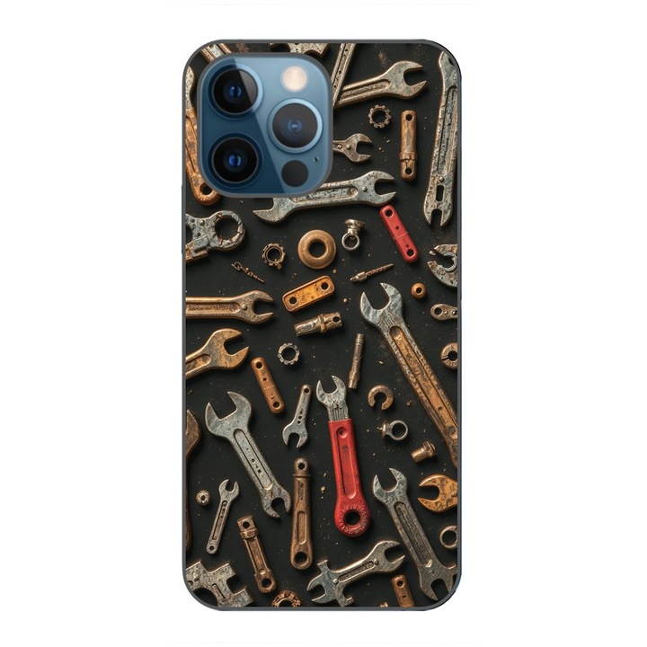 Husa compatibila cu Apple iPhone 12 Pro Silicon Gel Tpu Model Mechanic Tools Pattern