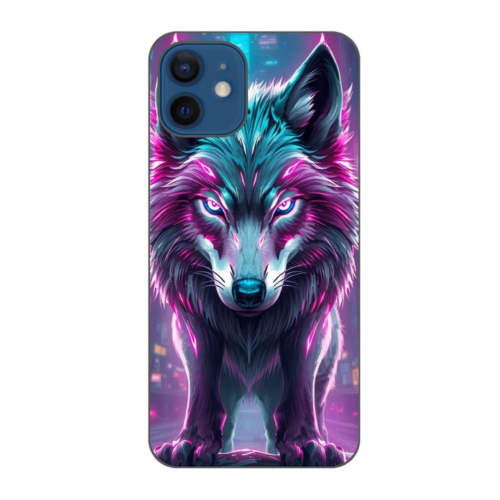 Husa compatibila cu Apple iPhone 12 Silicon Gel Tpu Model Cyberpunk Wolf