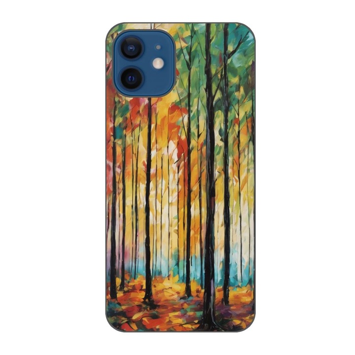 Husa compatibila cu Apple iPhone 12 Silicon Gel Tpu Model Colored Forest Art