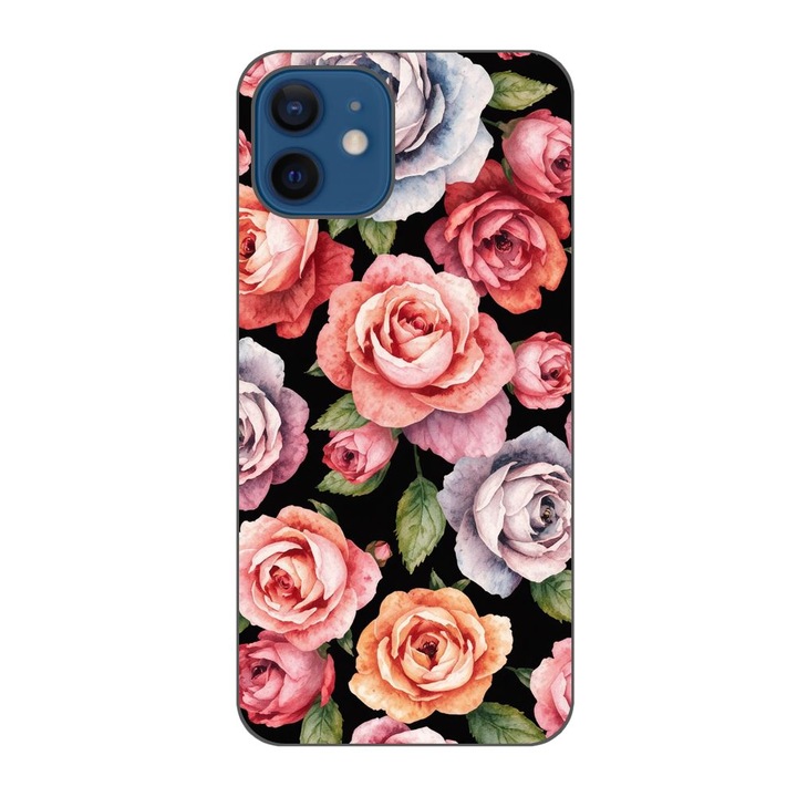 Husa compatibila cu Apple iPhone 12 Silicon Gel Tpu Model Colorfull Roses Pattern
