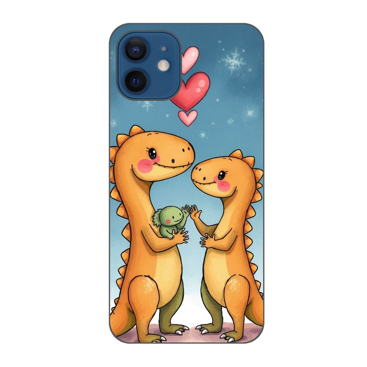 Husa compatibila cu Apple iPhone 12 Silicon Gel Tpu Model Dino Cute Family