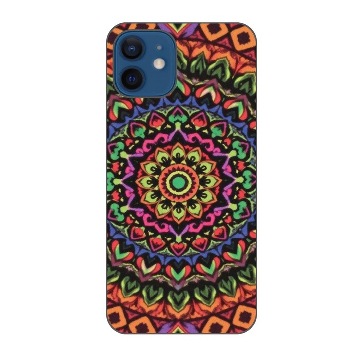Husa compatibila cu Apple iPhone 12 Silicon Gel Tpu Model Colorfull Mandala Orange Power